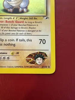 Brock’s Rhydon 2/132 Holo Rare Gym Heroes Pokemon Card DMG Swirl - Image 4