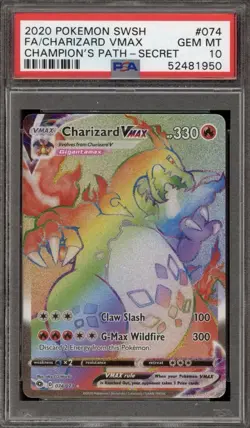 Pokemon Charizard VMAX Champion's Path Secret Rare Full Art #074 PSA 10 Gem Mint - Image 1