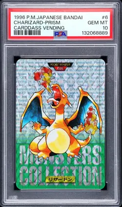 PSA 10 Pokemon 1996 Charizard Green Prism No. 6 Carddass Vending Bandai Japanese - Image 1