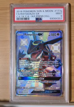 PSA 9 2018 POKEMON CELESTIAL STORM #177A FULL ART/RAYQUAZA GX - Image 1