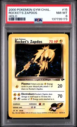 2000 Pokemon Gym Challenge Rocket's Zapdos Holo #15 PSA 8 NM-MT - Image 1