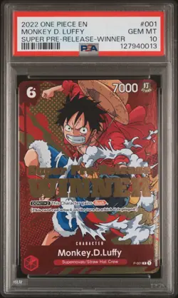 2022 ONE PIECE PROMOS SUPER PRE-RELEASE-WINNER #001 MONKEY D. LUFFY PSA 10 - Image 1