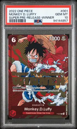 2022 ONE PIECE PROMOS SUPER PRE-RELEASE-WINNER #001 MONKEY D. LUFFY PSA 10 - Image 1