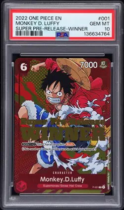 2022 ONE PIECE PROMOS SUPER PRE-RELEASE-WINNER #001 MONKEY D. LUFFY PSA 10 - Image 1
