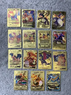 Set of 15 Charizard V, VMax, GX &More Gold Foil Fan Art Cards - Image 1