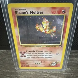 Pokemon Card Blaine's Moltres Gym Heroes 1/132 WotC Vintage 2000 Holo Rare SWIRL - Image 1