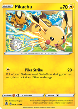 Pikachu 49/195 Common | Silver Tempest | Pokemon Card - Image 1
