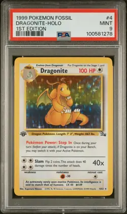 1999 POKEMON CARD DRAGONITE FOSSIL 1ST EDITION #4/62 -HOLO PSA 9 MINT - Image 1