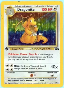 DRAGONITE 1999 Pokemon Fossil 1st Edition Holo 4/62 - *READ NOTE FOR CONDITION* - Image 1