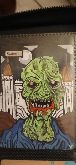 Mtg Hand Painted Altered Art Swamp Zombie Artwork Painting - Image 1