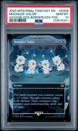 2025 MTG FINAL FANTASY WOODBLOCK BORDERLESS-FOIL #0326 MOOGLES' VALOR PSA 10 - Image 1