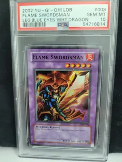 2002 Yu-Gi-Oh! Flame Swordsman LOB-003 Super Rare PSA 10 Legend of Blue Eyes - Image 1