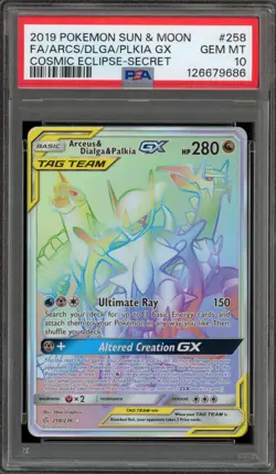 Pokemon Arceus & Dialga & Palkia GX Cosmic Eclipse Secret Rare #258 PSA 10 - Image 1