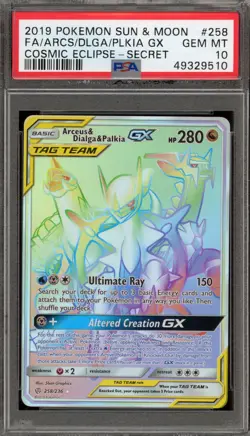 Pokemon Arceus & Dialga & Palkia GX Cosmic Eclipse Secret Rare FA #258 PSA 10 - Image 1