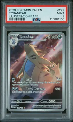 2023 POKEMON PAL EN-PALDEA EVOLVED TYRANITAR#222 ILLUSTRATION RARE PSA 9 - Image 1