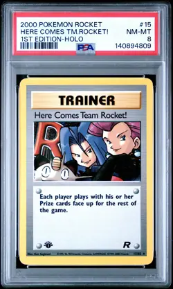 2000 POKEMON ROCKET 1ST EDITION #15 HERE COMES TEAM ROCKET!-HOLO PSA 8 - Image 1