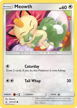 Meowth 147/214 Common SM - Unbroken Bonds Pokemon Card - Image 1