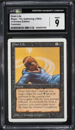 CGC 9 Unlimited Drain Life 1993 Magic the Gathering MTG Unlimited CGC 9 MINT - Image 1