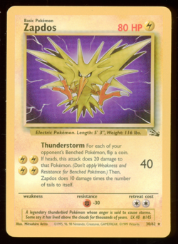 Zapdos 1999 Pokemon Fossil Unlimited #30 Unplayed NM or Better - Image 1