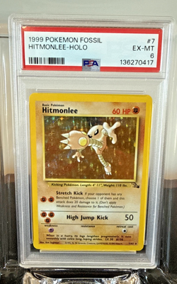 Hitmonlee 7/62 -Holo Rare - 1999 Fossil Set Unlimited Pokemon WOTC PSA 6 EX-MT - Image 1