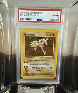 Hitmonlee 7/62 -Holo Rare - 1999 Fossil Set Unlimited Pokemon WOTC PSA 6 EX-MT - Image 2