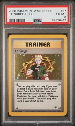 LT. SURGE POKEMON GYM HEROES HOLO RARE 17/132 GRADED PSA 6 EX-MT - Image 1