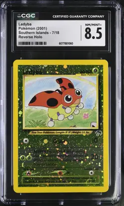CGC 8.5 Ledyba 2001 Southern Islands 7/18 Reverse Holo SWIRL Pokemon Card - Image 1