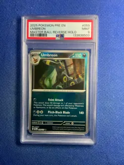 2025 POKEMON PRE EN-PRISMATIC EVOLUTIONS MASTER BALL REVERSE HOLO UMBREON PSA 9 - Image 1