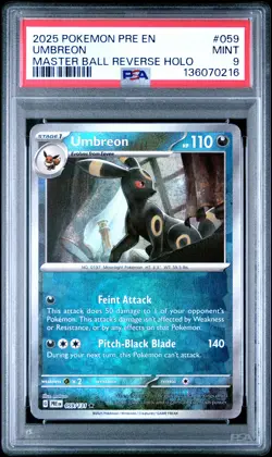 2025 POKEMON PRE EN-PRISMATIC EVOLUTIONS MASTER BALL REVERSE HOLO UMBREON PSA 9 - Image 1