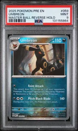 2025 POKEMON PRE EN-PRISMATIC EVOLUTIONS MASTER BALL REVERSE HOLO UMBREON PSA 9 - Image 1