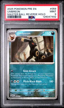 2025 POKEMON PRE EN-PRISMATIC EVOLUTIONS MASTER BALL REVERSE HOLO UMBREON PSA 9 - Image 1