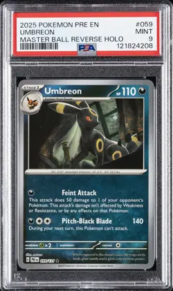 2025 POKEMON PRE EN-PRISMATIC EVOLUTIONS MASTER BALL REVERSE HOLO UMBREON PSA 9 - Image 1