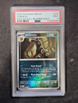 2025 POKEMON PRE EN-PRISMATIC EVOLUTIONS MASTER BALL REVERSE HOLO UMBREON PSA 9 - Image 1