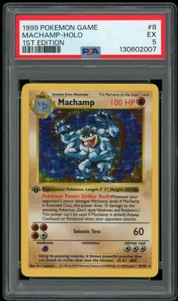 Pokemon TCG Machamp Holo Rare Shadowless 1st Edition #8 PSA 5 EX 1999 WOTC - Image 1
