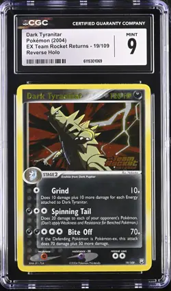 CGC 9 Dark Tyranitar EX Team Rocket Returns 19/109 Reverse Holo Stamped Pokemon - Image 1