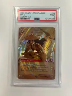 2024 DISNEY LORCANA EN 6-AZURITE SEA ENCHANTED #214 RAYA - KUMANDRAN RIDER PSA 9 - Image 1