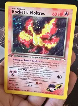 POKEMON TCG - Rocket's Moltres - 12/132 1st Edition Holo Rare Gym Heroes - SWIRL - Image 2