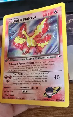 POKEMON TCG - Rocket's Moltres - 12/132 1st Edition Holo Rare Gym Heroes - SWIRL - Image 4
