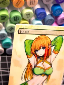 FOREST MTG *Altered Hand Colored Original Art Anime - Redhead Waifu - 12225 - Image 4
