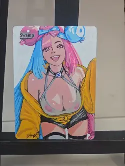 MTG Alter Swamp Iono Pokemon Waifu Anime Fan Art Hand Painted Custom by BAZAYO - Image 1