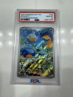 2025 POKEMON WHT EN-WHITE FLARE ILLUSTRATION RARE #109 DUCKLETT PSA 10 - Image 1