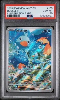 2025 POKEMON WHT EN-WHITE FLARE 109 DUCKLETT ILLUSTRATION RARE PSA 10 - Image 1
