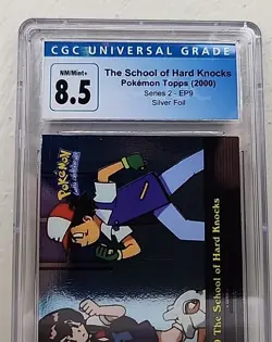 The School of Hard Knocks EP9 Silver Foil Pokemon Topps Card Blue Logo CGC 8.5 - Image 3