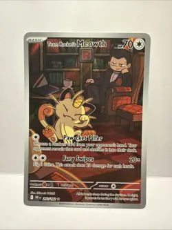 Team Rocket's Meowth 203/182 Pokemon Sv10: Destined Rivals Illustration Rare Art - Image 1
