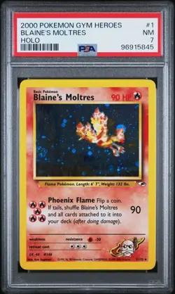 Blaine's Moltres 1/132 Gym Heroes-Unlimited Edition Holo PSA 7 NM 2000 WOTC UNL - Image 1
