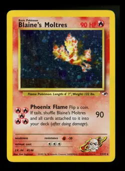 #5 Blaine's Moltres 1/132 Gym Heroes 2000 Holo Rare SWIRL WOTC Pokemon Card TCG - Image 1
