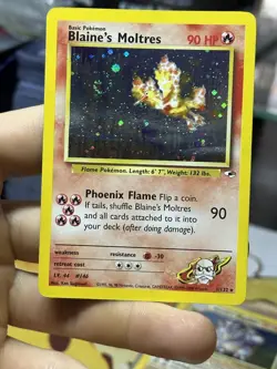 #5 Blaine's Moltres 1/132 Gym Heroes 2000 Holo Rare SWIRL WOTC Pokemon Card TCG - Image 3