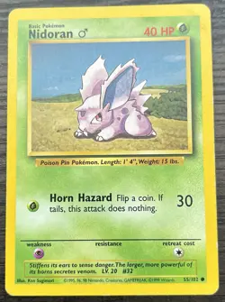 Nidoran M 055/102 Pokemon TCG WOTC Base Set Common Moderately Played MP - Image 1