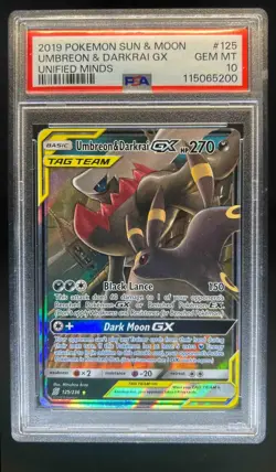 2019 Pokemon Unified Minds Umbreon Darkrai Tag Team Holo #125/236 PSA 10 - Image 1