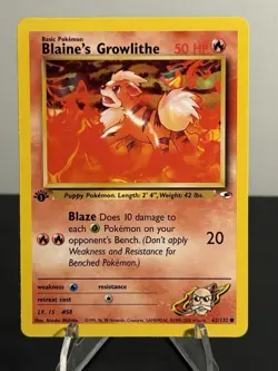 Blaine’s Growlithe 62/132 1st Edition Pokemon Gym Heroes Regular NM - Image 1